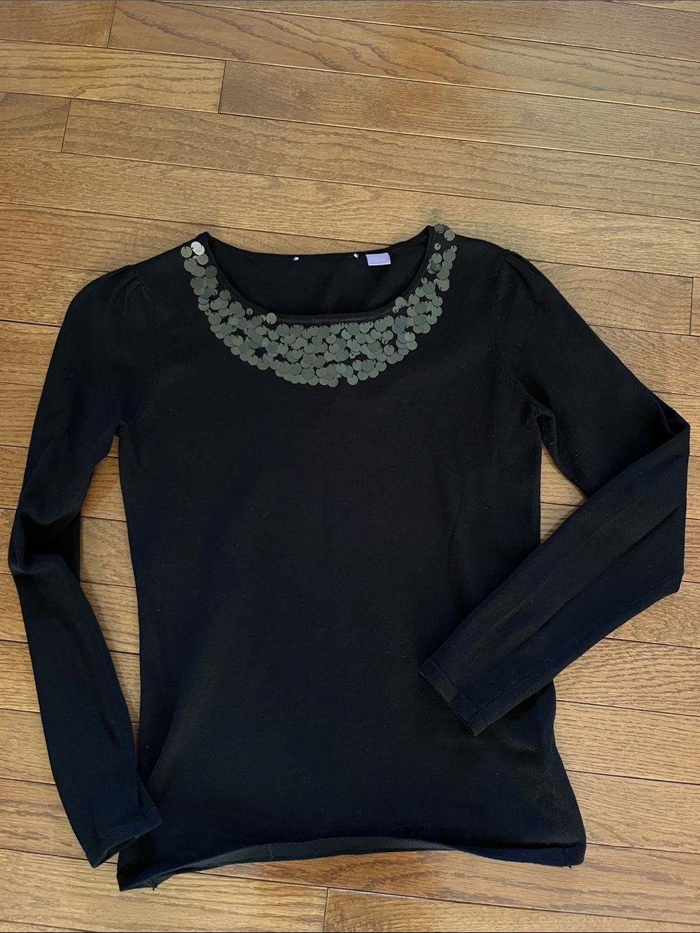Vintage Vermani Black Long-Sleeve Sweater with Metal Disc Neckline